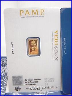 1 gram Gold Bar PAMP Lady Fortuna VERISCANT (In Assay) C2087