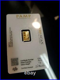 1 gram Gold Bar PAMP Suisse 999.9 Fine in Sealed Assay
