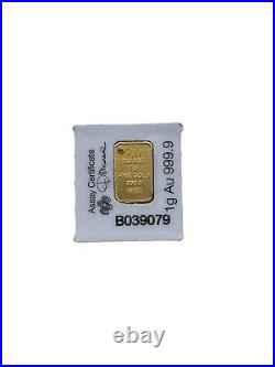 1 gram Gold Bar PAMP Suisse. 999 Fine Gold 24K Fortuna Bar In Assay