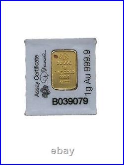 1 gram Gold Bar PAMP Suisse. 999 Fine Gold 24K Fortuna Bar In Assay