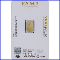 1 gram Gold Bar PAMP Suisse Fortuna 999.9 Fine Box of 25