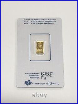 1 gram Gold Bar PAMP Suisse Fortuna 999.9 Fine Sealed B039557 (GS)