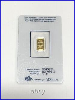 1 gram Gold Bar PAMP Suisse Fortuna 999.9 Fine Sealed B045751 (GS)