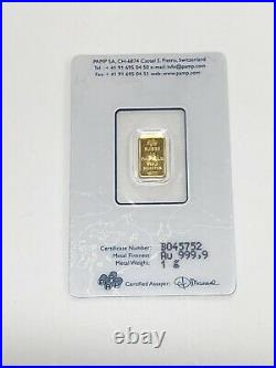 1 gram Gold Bar PAMP Suisse Fortuna 999.9 Fine Sealed B045752 (GS)