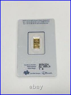 1 gram Gold Bar PAMP Suisse Fortuna 999.9 Fine Sealed B054224 (GS)