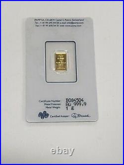 1 gram Gold Bar PAMP Suisse Fortuna 999.9 Fine Sealed B084504 (GS)