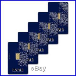 1 gram Gold Bar PAMP Suisse Fortuna 999.9 Fine in Assay Five 5 Bars