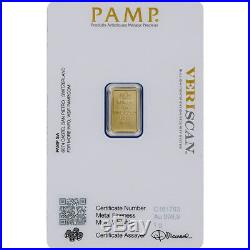 1 gram Gold Bar PAMP Suisse Fortuna 999.9 Fine in Assay Five 5 Bars