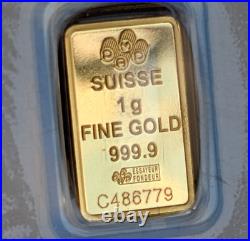 1 gram Gold Bar PAMP Suisse Fortuna 999.9 Fine in Sealed Assay