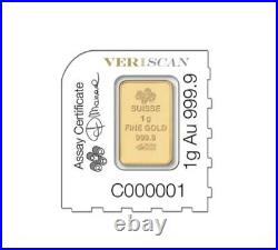 1 gram Gold Bar PAMP Suisse Lady Fortuna From Multigram. 9999 Fine Sealed Assay