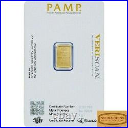 1 gram Gold Bar PAMP Suisse Lady Fortuna Veriscan. 9999 Fine in Assay Card #B999