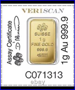 1 gram Gold Bar PAMP Suisse Multigram. 9999 Fine Gold Fortuna Bar In Stock