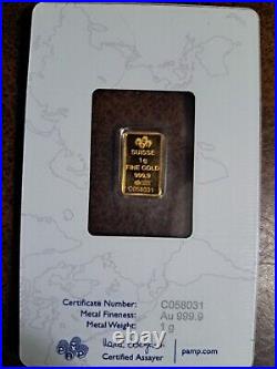 1 gram Gold Bar PAMP Suisse Rosa 999.9 Fine in Sealed Assay