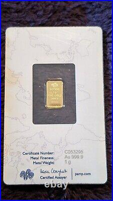 1 gram Gold Bar PAMP Suisse Rosa 999.9 Fine in Sealed Assay