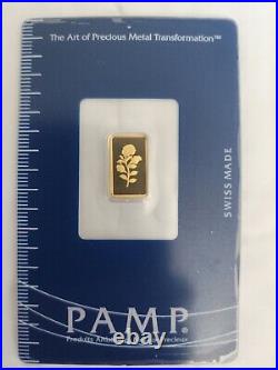 1 gram Gold Bar Pamp Rose Suisse Made 999.9 Mint Sealed