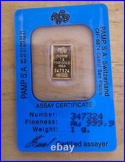 1 gram Gold Bar Pamp Suisse Vintage Holder