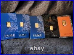 1 gram Gold Bars 5 grams total 999.9 Fine in Sealed Assays