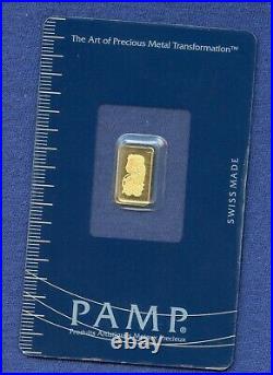 1 gram Gold Pamp Fortuna Swiss bar. 9999 Fine in Sealed Certified Assay 1G