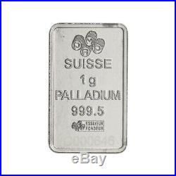 1 gram Palladium Bar PAMP Suisse Fortuna 999.5 Fine in Sealed Assay