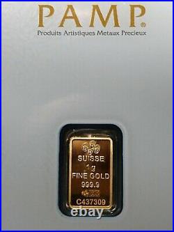 1 gram Pamp Suisse Gold Bar. 9999 Fine (V2)