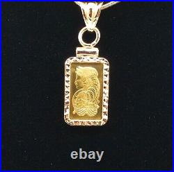 1 gram Pamp Suisse Lady Fortuna Pure Gold Bar in 14k Yellow Gold Pendant