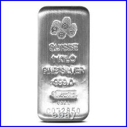 1 kilo (32.15 oz.) PAMP Suisse. 999 Silver Cast Bar Stamped Serial Number, Assay