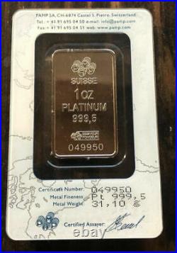 1 oz. Fine Platinum Bar. 9995 PAMP Suisse Lady Fortuna in Sealed Assay