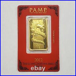 1 oz Gold Art Bar PAMP Suisse Lunar Dragon 2012 SKU-G3759