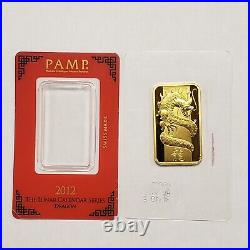 1 oz Gold Art Bar PAMP Suisse Lunar Dragon 2012 SKU-G3759