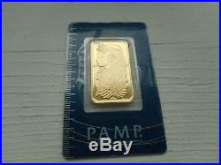 1 oz Gold Bar PAMP Card Sealed w Serial # & Certificate # Suisse Lady Fortuna
