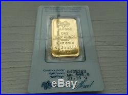 1 oz Gold Bar PAMP Card Sealed w Serial # & Certificate # Suisse Lady Fortuna