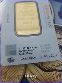 1 oz. Gold Bar PAMP SWISS FORTUNA 999.9 Fine in Sealed Assay 31.10 Grams