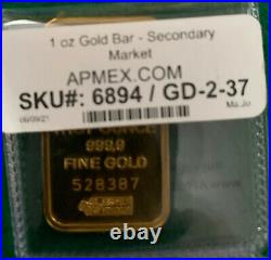 1 oz. Gold Bar PAMP Suisse 999.9 Fine