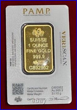 1 oz Gold Bar PAMP Suisse Lady Fortuna 999.9 Fine in Sealed Assay Free S/H