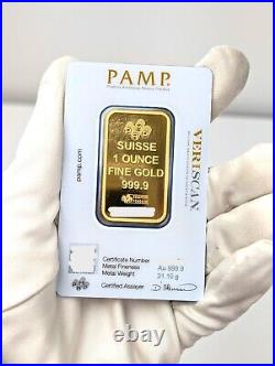 1 oz Gold Bar PAMP Suisse Lady Fortuna Veriscan, In Assay, 999.9 Fine Sealed