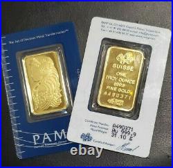 1 oz Gold Bar PAMP Suisse Lady Fortuna Veriscan serial number A490371