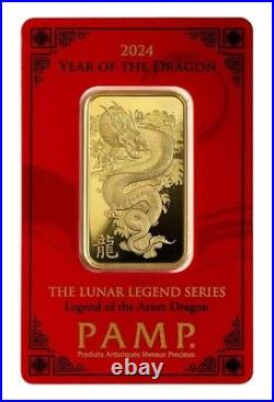 1 oz Gold Bar PAMP Suisse Lunar Legend Azure Dragon 999.9 Fine in Assay