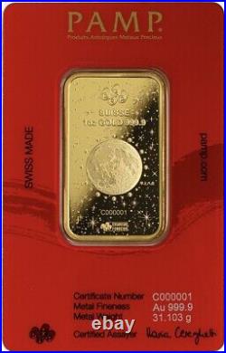 1 oz Gold Bar PAMP Suisse Lunar Legend Azure Dragon 999.9 Fine in Assay