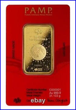 1 oz Gold Bar PAMP Suisse Lunar Legend Azure Dragon 999.9 Fine in Assay