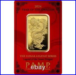 1 oz Gold Bar PAMP Suisse Lunar Legend Azure Dragon 999.9 Fine in Assay