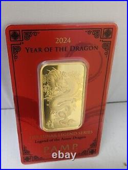 1 oz Gold Bar PAMP Suisse Lunar Legend Azure Dragon 999.9 Fine in Assay