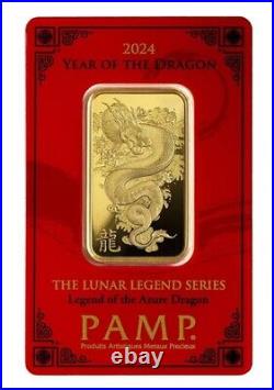 1 oz Gold Bar PAMP Suisse Lunar Legend Azure Dragon 999.9 Fine in Assay