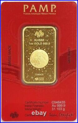 1 oz Gold Bar PAMP Suisse Lunar Legend Azure Dragon 999.9 Fine in Assay