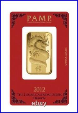 1 oz Gold Bar PAMP Suisse Year of the Dragon -Sealed withSASE