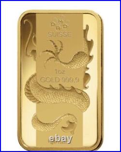 1 oz Gold Bar PAMP Suisse Year of the Dragon -Sealed withSASE