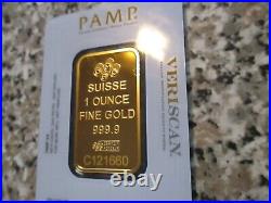 1 oz Gold Bar Pamp Suisse Lady Fortuna. 9999 Fine Veriscan (In Assay)