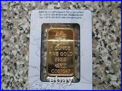 1 oz Gold Bar Pamp Suisse Lady Fortuna (Classic Assay). 9999 Fine SN C087547