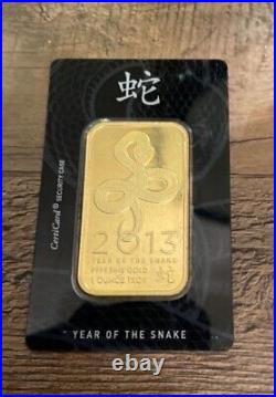 1 oz Gold Bar Year Of The Dragon 2013 -RARE COLLECTORS Pamp Suisse In Assay