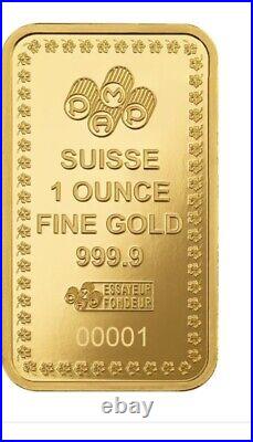 1 oz Gold PAMP Suisse Bar Diwali Lakshmi