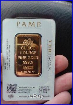 1 oz PAMP Gold Suisse Bar. 9999 Fine Sealed In Assay Free Day Shipping